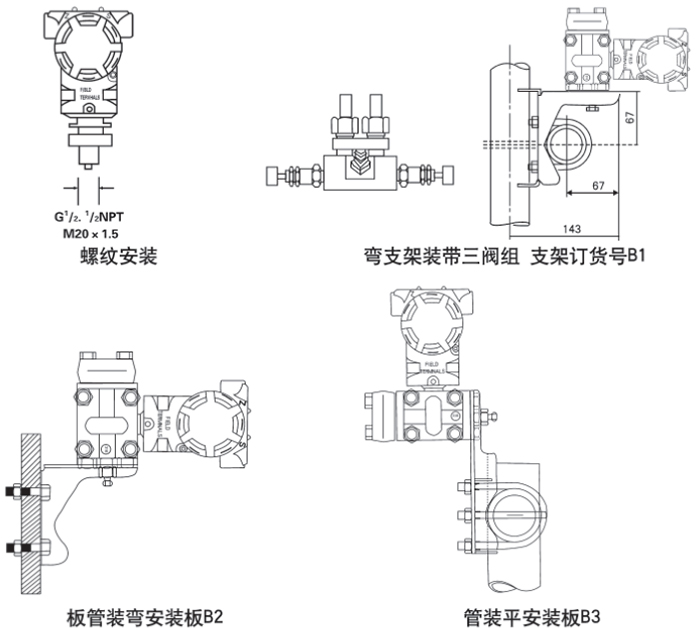 液位壓力變送器安裝方式示意圖